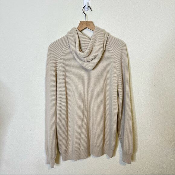 Brunello Cucinelli Ribbed Knitted Drawstring Hoodie Light Beige Mens Size XXXL - Picture 8 of 14